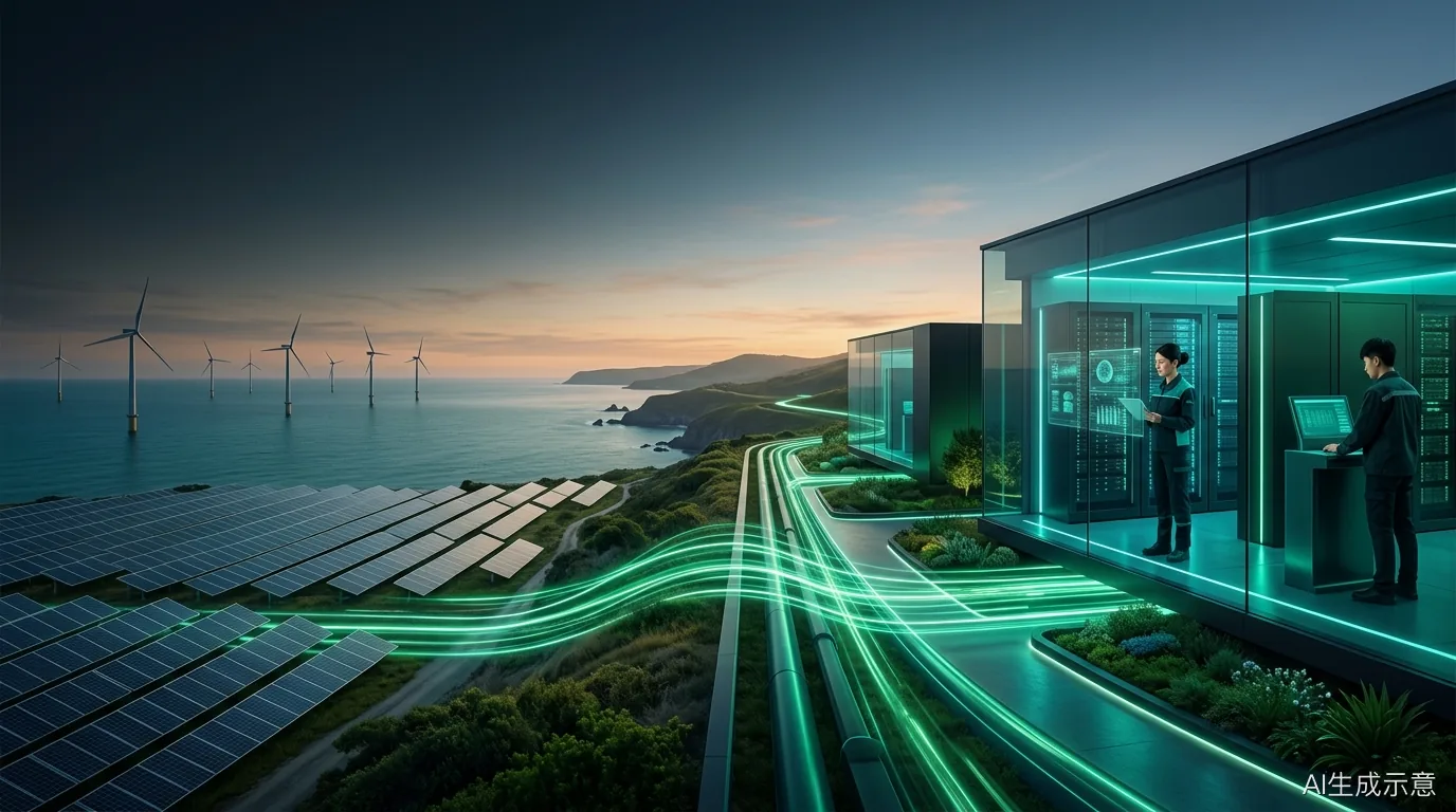 從電力到算力：綠電接上 AI 資料中心的算力（AI生成示意）